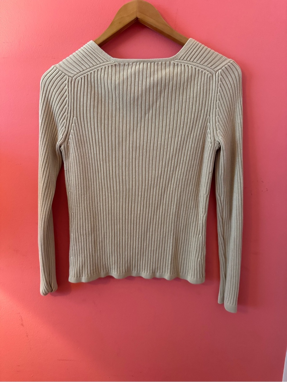 Ann Taylor Cream Ribbed V-Neck Crossover Sweater - Picture 2 of 3
